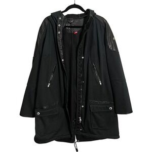 Spyder Women's XL Black Hooded Rain Trench Coat Faux Leather Accents Winter Fall